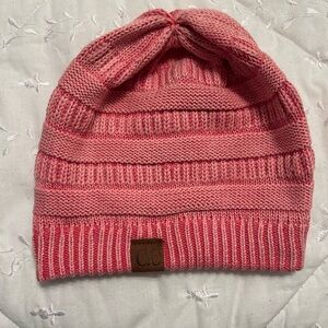 Women’s C.C Pink Cotton Stone Washed Ribbed Beanie